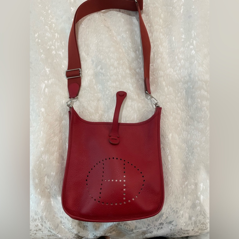 Hermes Evelyne 3PM Shoulder Bag Red Leather